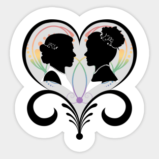 Two Lesbian Pride Brides Inside an Elegant Heart Sticker